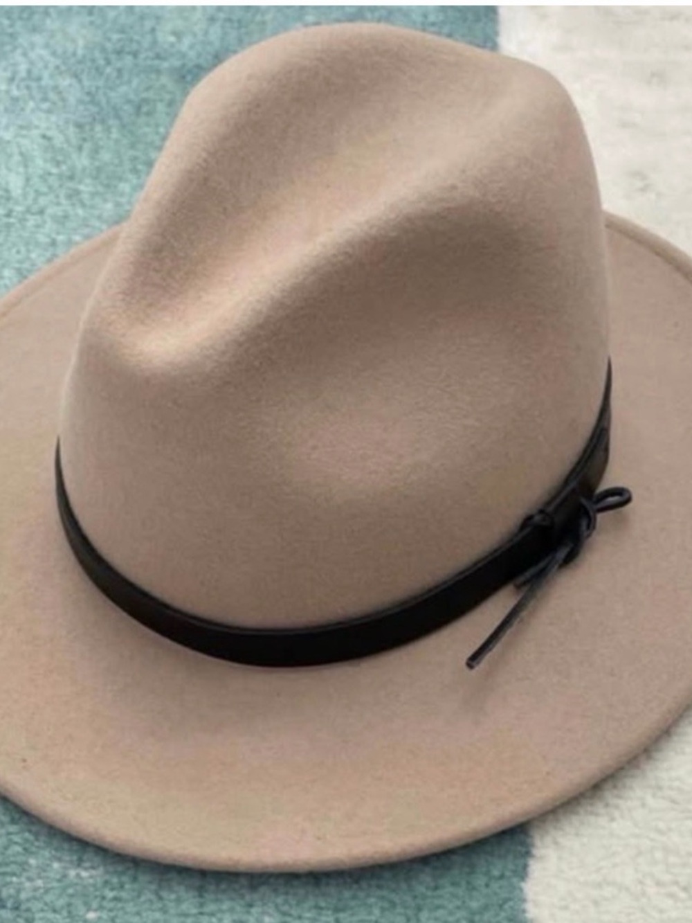 Wide Brim Felt Fedora Hat in Taupe with Black Band